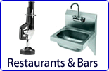 Commercial style faucets for bars and restaurants. Choose from glass fillers, pre rinse faucets, hose reels, vacuum breakers, foot operated pedal faucets by Fisher, Chicago Faucets, T&S Brass and Krowne